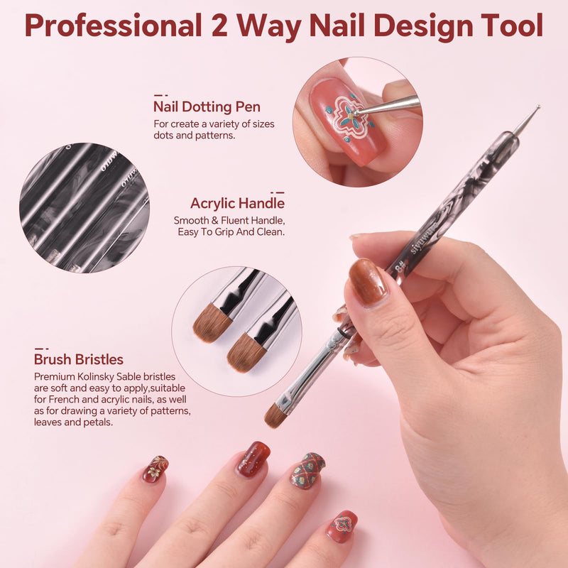 6Pcs Kolinsky Sable Nail Brush French Nail Brush 2 Way Professional UV Gel Acrylic Nail Art Brush with Dotting Tool for French Manicure Cuticle Clean Up Nail Art Design Pen (Set) Set - BeesActive Australia
