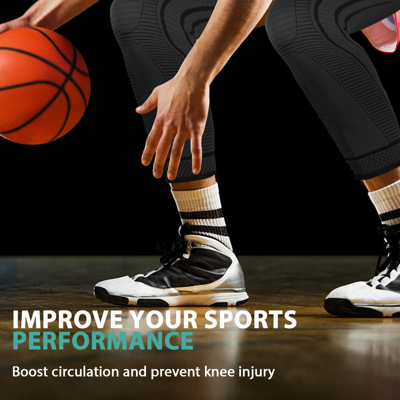 2 Pack Full Leg Compression Sleeves, Long Knee Brace Support for ACL,PCL, Meniscus Tear, Arthritis, Tendinitis,Men And Women (Black, X-Large) Black
