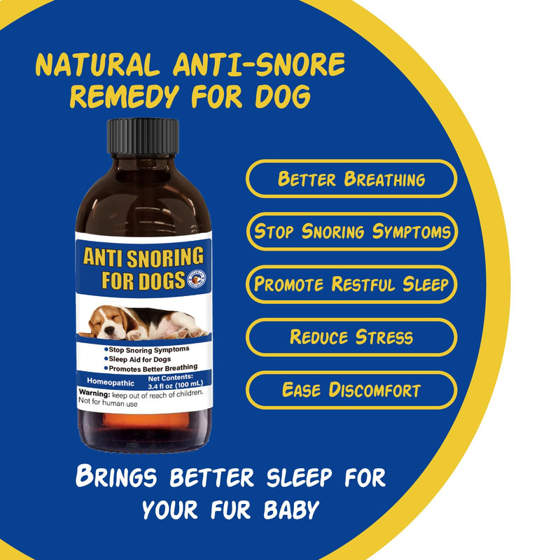 Stop Dog Snoring Liquid Supplement – Natural Anti-Snoring Oral Solution for Dogs & Cats, 100 ml with 3 ml Dropper – Supports Easier Breathing & Snore Relief for Pets Cats