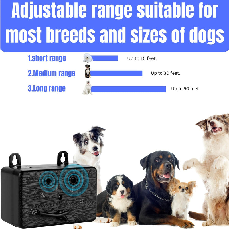 Anti Barking Device for Dogs, 50FT Ultrasonic Dog Bark Control Devices with Dual Speakers, 3 Adjustable Range Bark Box, IPX4 Waterproof Barking Deterrent, Safe for Pets & Humans, Indoor Outdoor Use