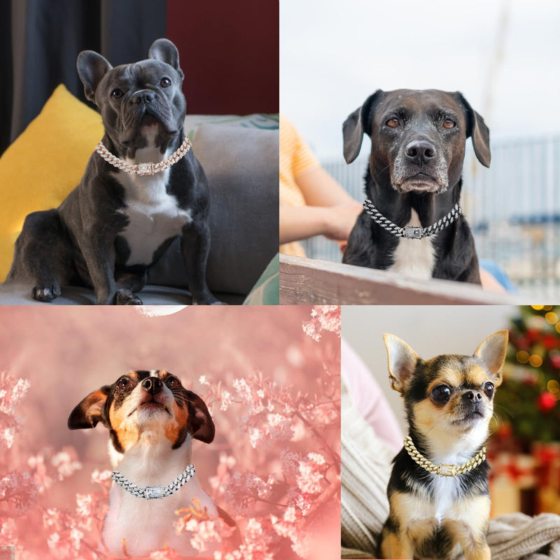 Length Adjustable Dog Chain Collar Diamond-Studded Cuban Link 13mm Wide Dog Necklace Jewelry Accessories 4 Colors 8-30in for Small Medium Large Dogs/Cats (Silver, 22in) Silver - BeesActive Australia
