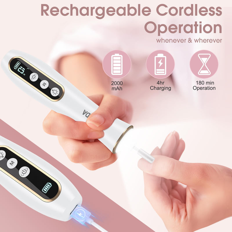 Professional Manicure Pedicure Kit, Cordless Electric Nail Drill with 360° LED light&10 Speeds, Rechargeable Pedicure Tools for feet, Hand Foot Care Nail Drill for Thick Nail Toenail Cuticle Women Men White - BeesActive Australia