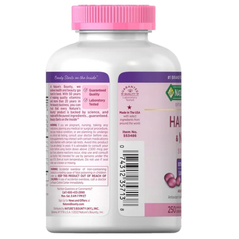 Nature's Bounty Hair Skin and Nails 5000 mcg of Biotin - 250 Coated Tablets Extra Strength 250 Count (Pack of 1)