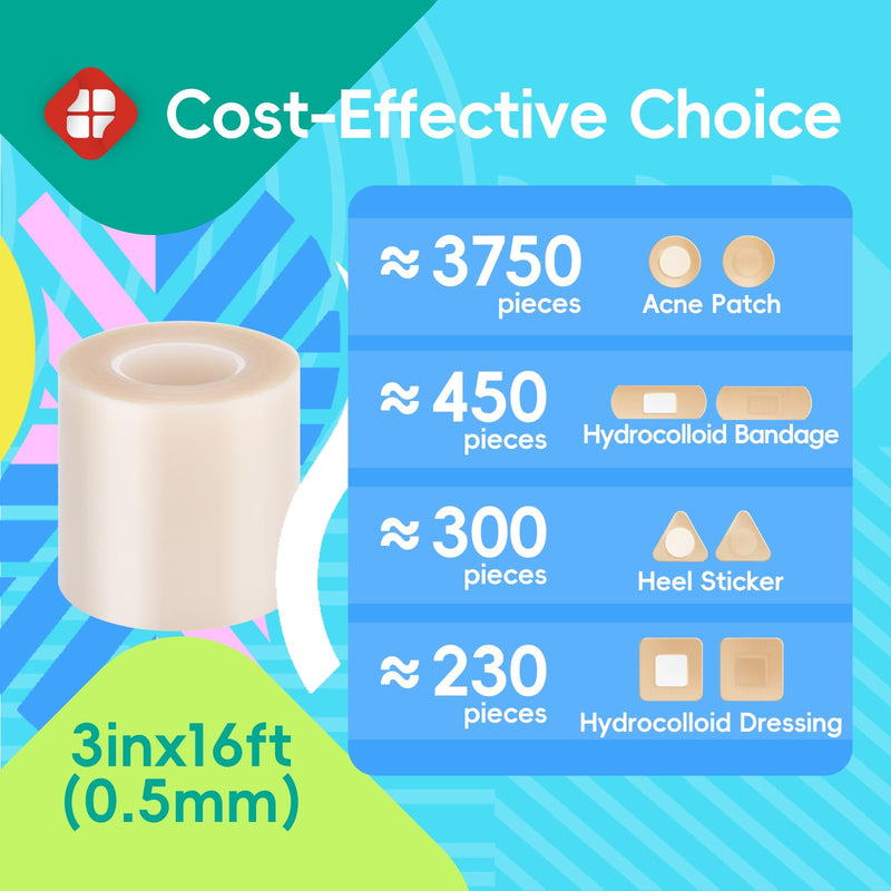 LIFARA Hydrocolloid Roll for Wound Care - Cut-to-Size, Extra Large Hydrocolloid Patch Bandages with Self-Adhesive, Waterproof, First Aid Kit Essential (3in*16ft, 19.7mil/ 0.5mm Thickness) Clear 3in*16ft, 19.7mil Thickness - BeesActive Australia