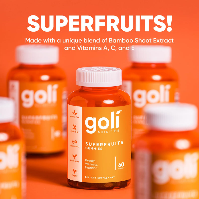 Goli Superfruits Beauty Gummies with Bamboo Silica - Vitamins A, C, E, Zinc - Collagen Support with Superfruit Blend - Vegan, Non-GMO, Gluten-Free, 120 Count (2 Pack) 60 Count (Pack of 2)