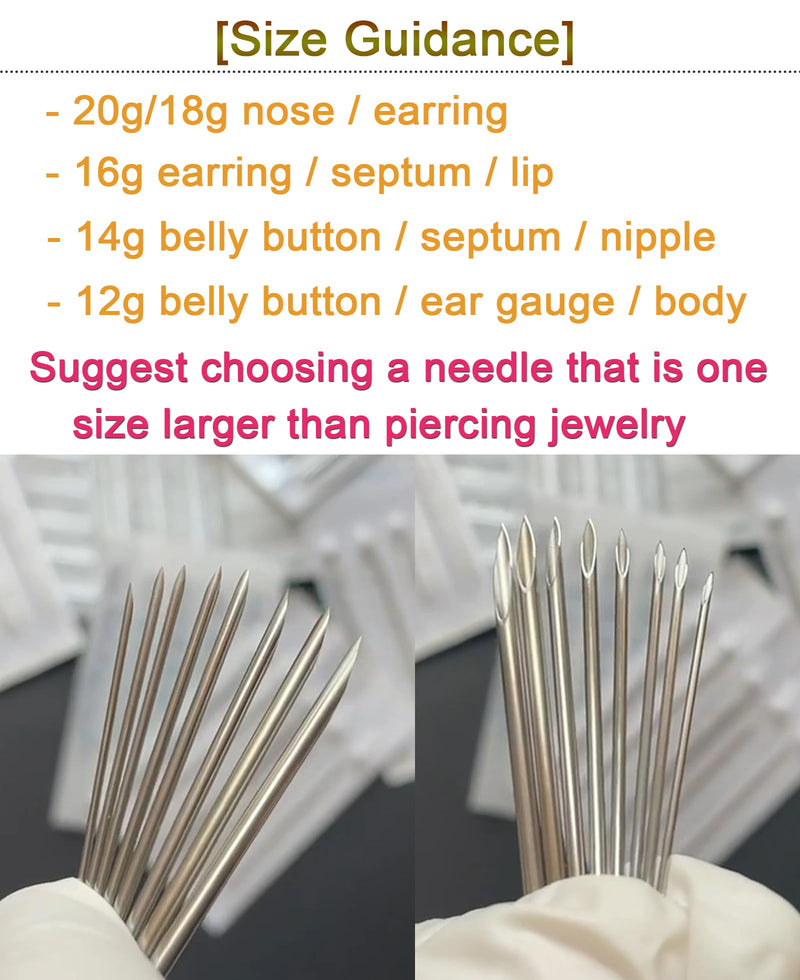 QWALIT Piercing Needle Kit - Ear & Belly Button Piercing Set 20G, 18G, 16G, 12G, 14G D1-16 gauge - BeesActive Australia