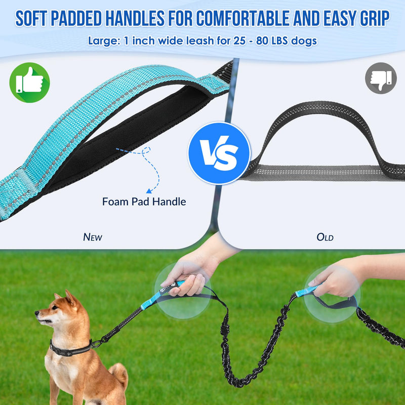 AUTOWT Hands Free Dog Leash for 2 Dogs, Adjustable Waist Belt with Zipper Pouch, Dual Handle Retractable Elastic Bungee with Reflective Stitches for Medium and Large Dogs Training Running 2 Leashes
