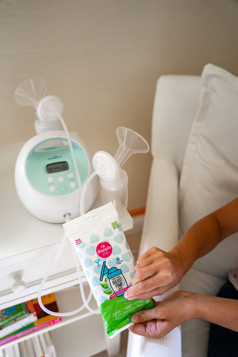 Breast Pump Wipes by Dapple Baby, 25 Count, Fragrance Free, Plant Based & Hypoallergenic Wipes - Removes Milk Residue, Leaves No Taste - Convenient Wipes Pouch Unscented 25 Count (Pack of 1) - BeesActive Australia