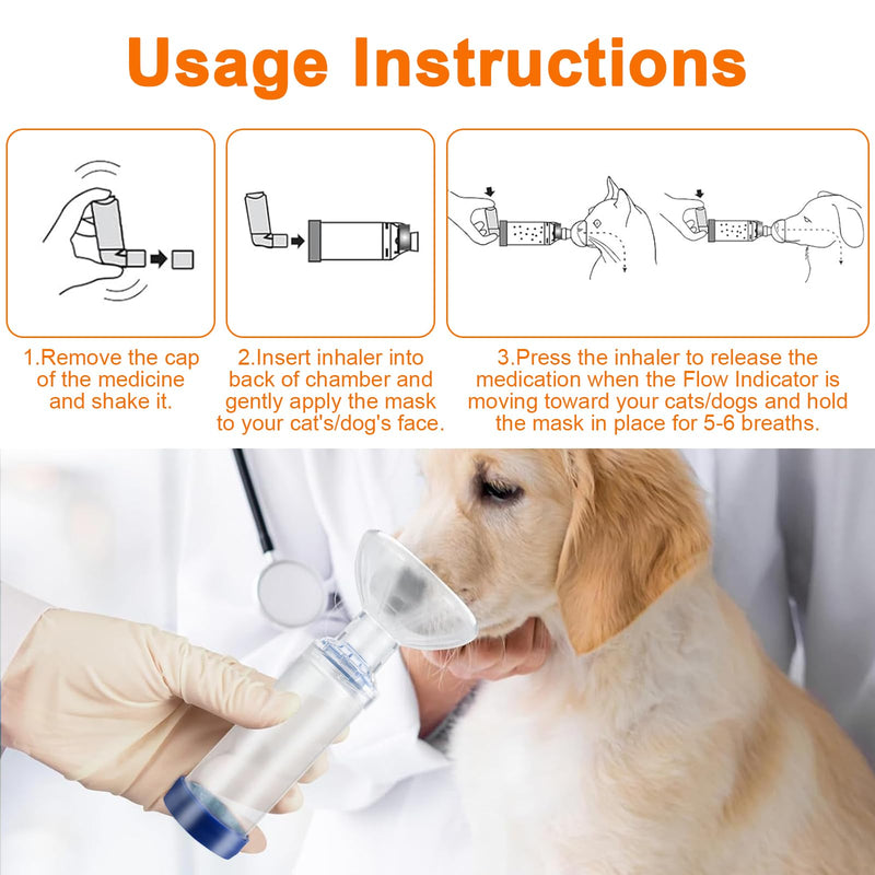 Inhaler Spacer for Cats or Dogs, Generic Pet Inhaler Attachment with 2 Silicone Masks of Different Size, Portable Nebulizer, Home or Outdoor First Aid, Animal Adapter for Cats and Small Dogs
