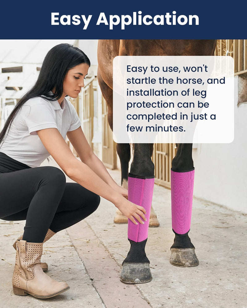 Premium Horse Fly Boots, Ultimate Protection Set for Horse Legs - Breathable Mesh, Stay-on Design, Stomp Reduction (Set of 4)-Rose Red - BeesActive Australia
