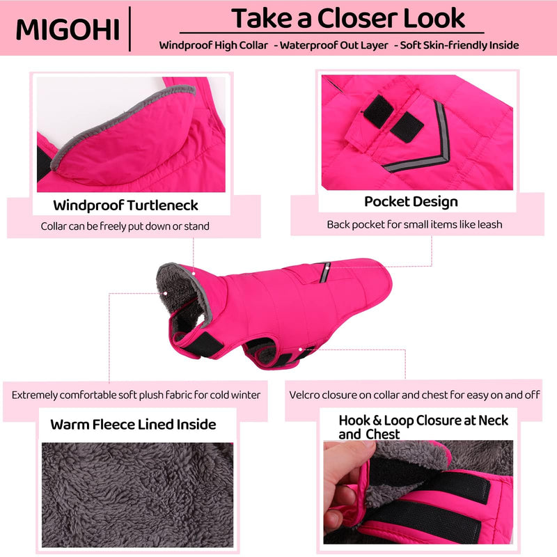 MIGOHI Warm Dog Coat, Winter Dog Jacket for Cold Weather, Reflective Windproof Dog Fleece Vest Thick Dog Apparel with Leash Hole and Furry Collar for Puppy Small Medium Large Dogs, Pink XXXL XXX-Large - BeesActive Australia