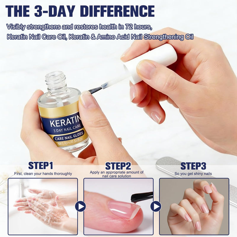 3pcs Keratin Nail Care Oil,Keratin 3 Days Nail Care Oil,Deeply Moisturizing Treatment For Strong,Glossy Nails,Contains Aloe Vera & Lavender Cuticle Oil,Repairs Dry Weak Nails (16ml)