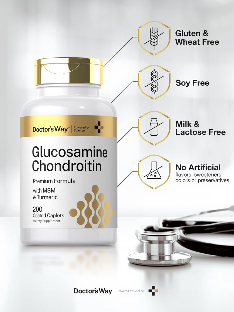 Doctor's Way Glucosamine Chondroitin MSM Turmeric | 200 Caplets | Advanced Support Complex | Non-GMO, Gluten Free Supplement - BeesActive Australia