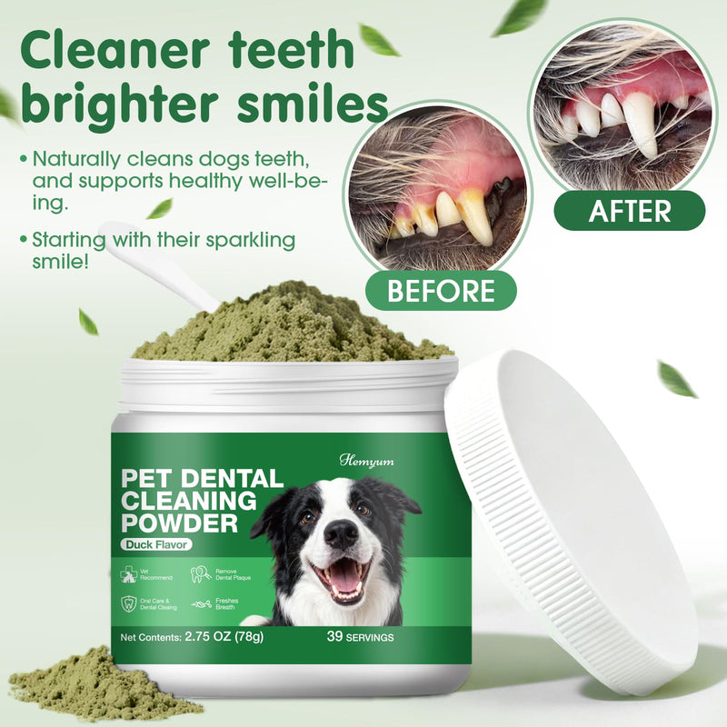 Dog Dental Powder, Dog Teeth Cleaning & Dental Powder for Cats, Natural Herbal Oral Care, Reduces Tartar, Plaque and Bad Breath, No Brush Needed, Pet Food Additive for Dog & Cat Oral Health (2.75oz)