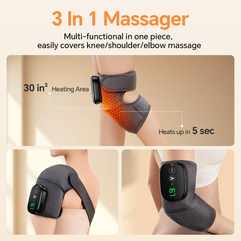 YUHUO Foot Massager with Heat, Knee Shoulder Elbow 3 in 1 Feet Massager, Heated Knee Massager, Shoulder Massager with Heat Vibration, 210 mins Battery, Cordless Portable, Touchscreen Control (Grey) Grey
