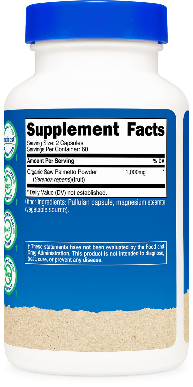 Nutricost Saw Palmetto 1000mg, 120 Capsules - CCOF Certified Made with Organic Saw Palmetto, Vegetarian Friendly, 60 Servings, 500mg Per Capsule, Gluten Free