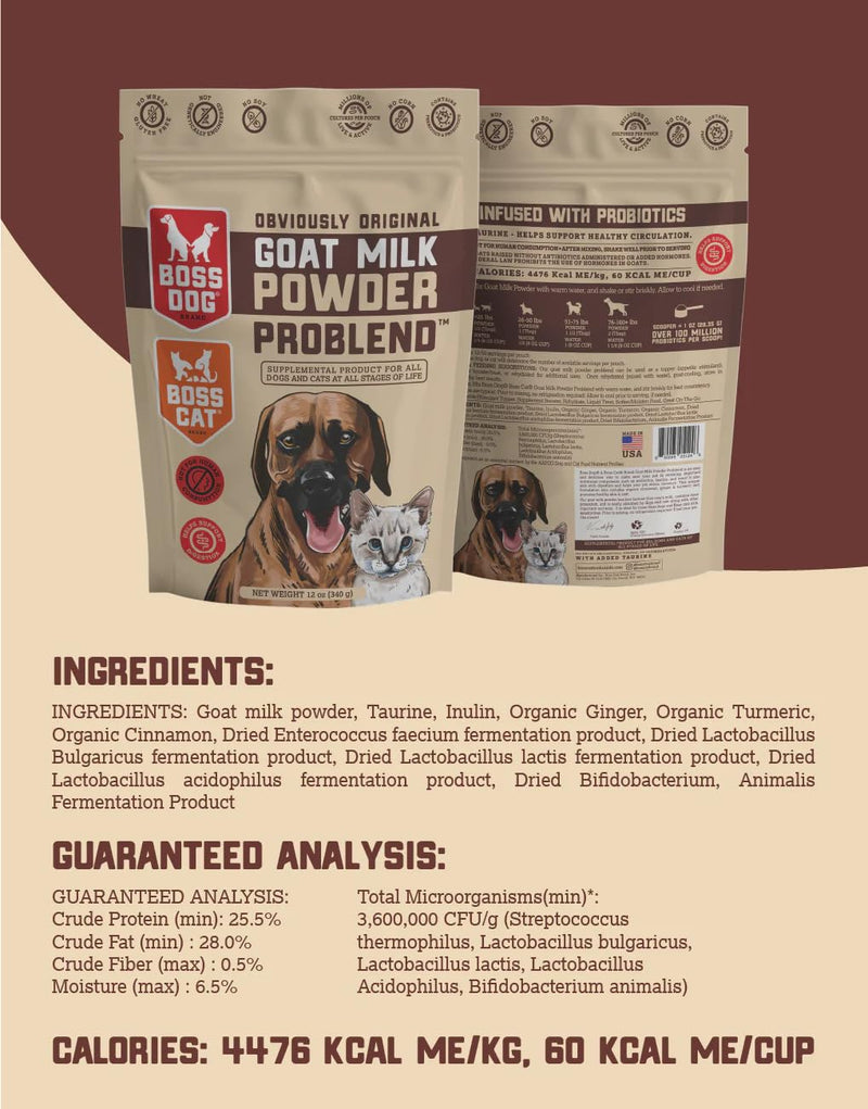 Boss Dog Goat Milk Powder Problend, 12 oz Bag 12 oz (Pack of 1)