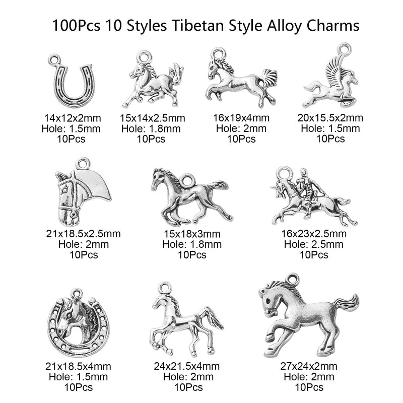 LiQunSweet 100 Pcs 10 Styles Aniaml Equestrian Horsemanship Racing Horse Charms for Jewelry Making Bracelet Necklace Earrings DIY Craft Horse Charm_10 Styles - BeesActive Australia
