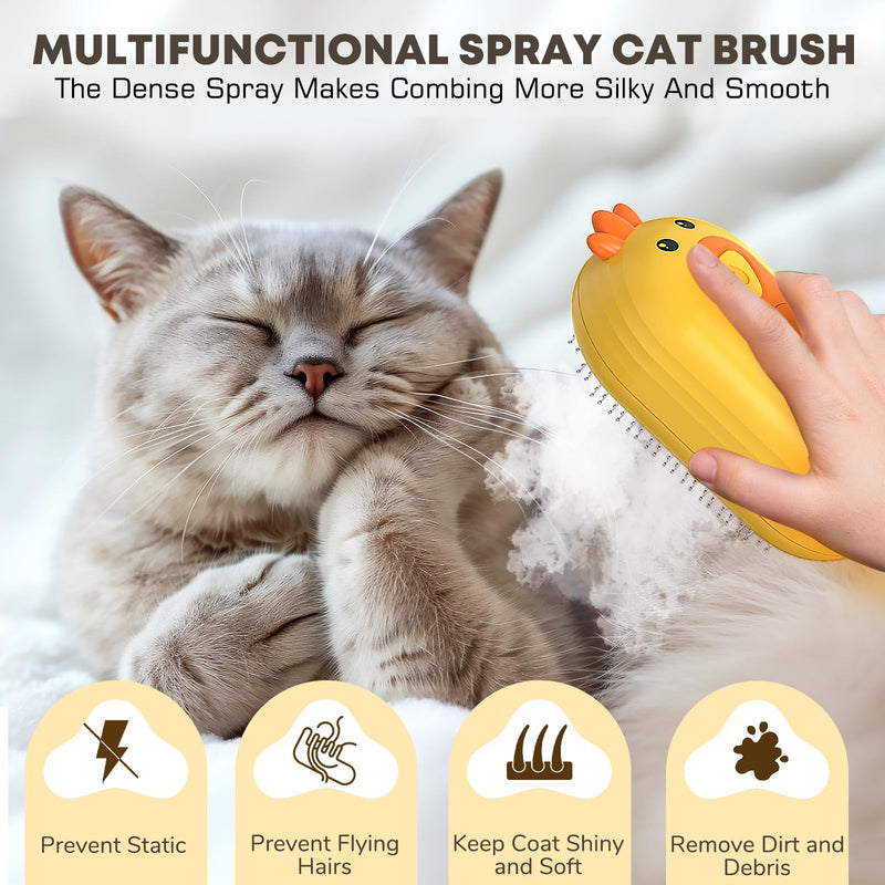 Cat Steam Brush for Shedding, Steam Brush for Cats with Release Button, 3in1 Self Cleaning Cloud Care Cat Hair Brush, Rechargeable Cat Deshedding Brush with Steam for Long & Short Haired Cats and Dogs Yellow - BeesActive Australia