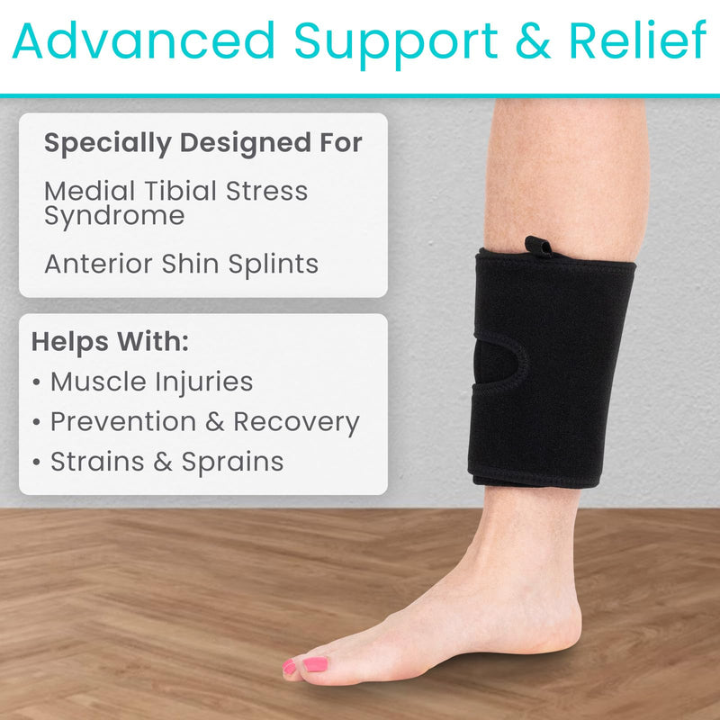 Vive Shin Splint Compression Wrap (Pair) - Adjustable Brace for Pain Relief, Support and Recovery - Lower Calf Compression Sleeve - for Medial Tibial Stress Syndrome and Anterior Shin Splints (Black) Black
