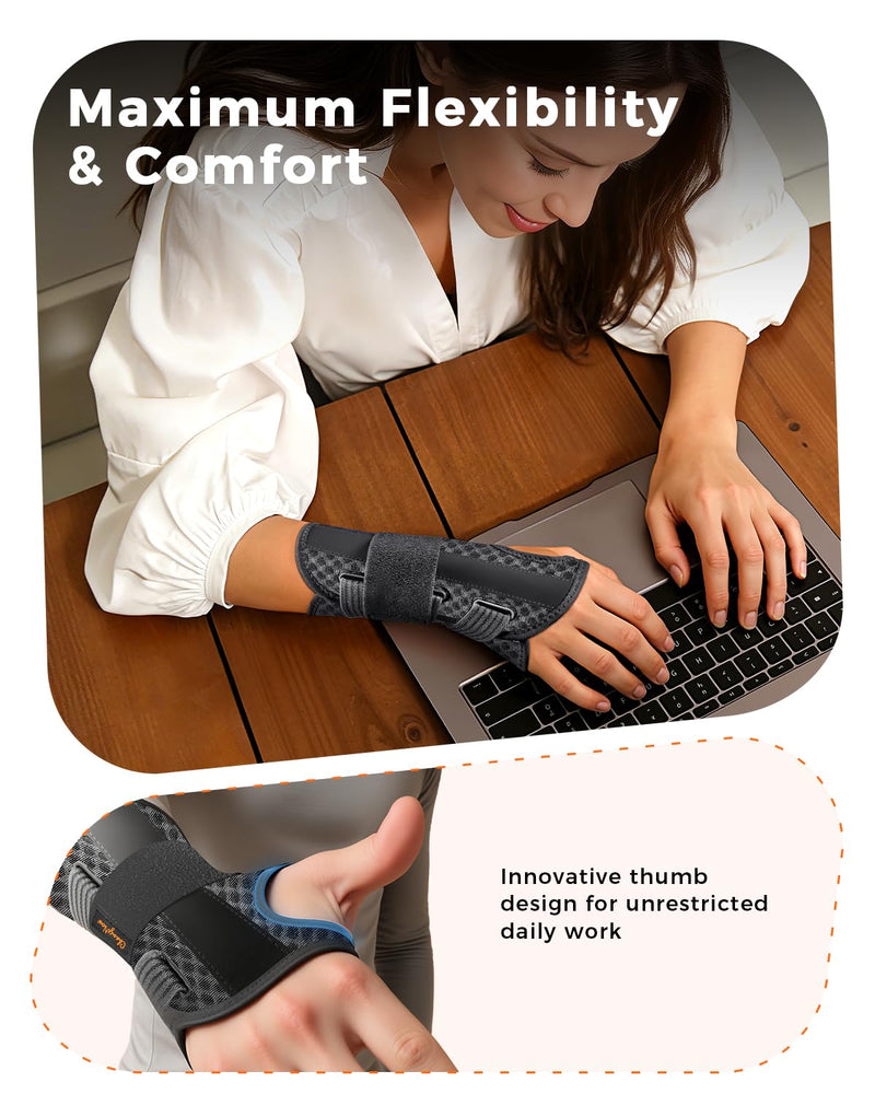Carpal Tunnel Wrist Brace for Women&Men, [Ultra Breathable & Upgraded Support] Night Wrist Support with Metal Splints Fit Right Hand, Rigid Hand Brace for Tendonitis, Sprain, Arthritis, Pain Relief(Black, S/M, Left Hand) Black