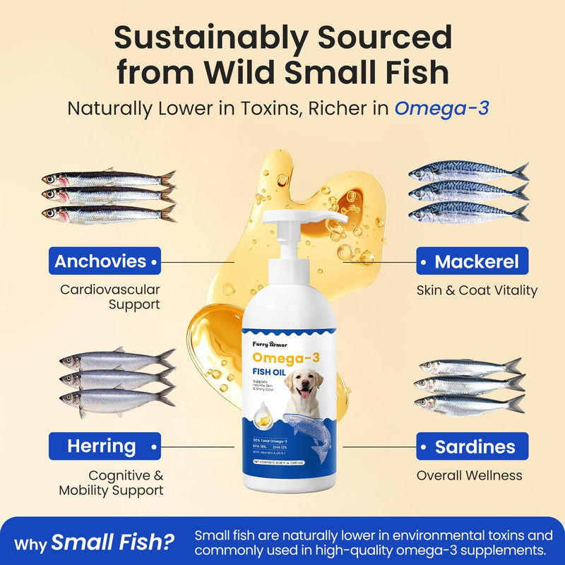 Omega 3 Fish Oil for Dogs & Cats：300mg EPA + DHA per 1ml - Promotes Healthy Skin, Shiny Coat, & Strong Joints & Heart - IFOS Certified – rTG High Absorption – Wild Caught – 8.45oz 8.45 oz