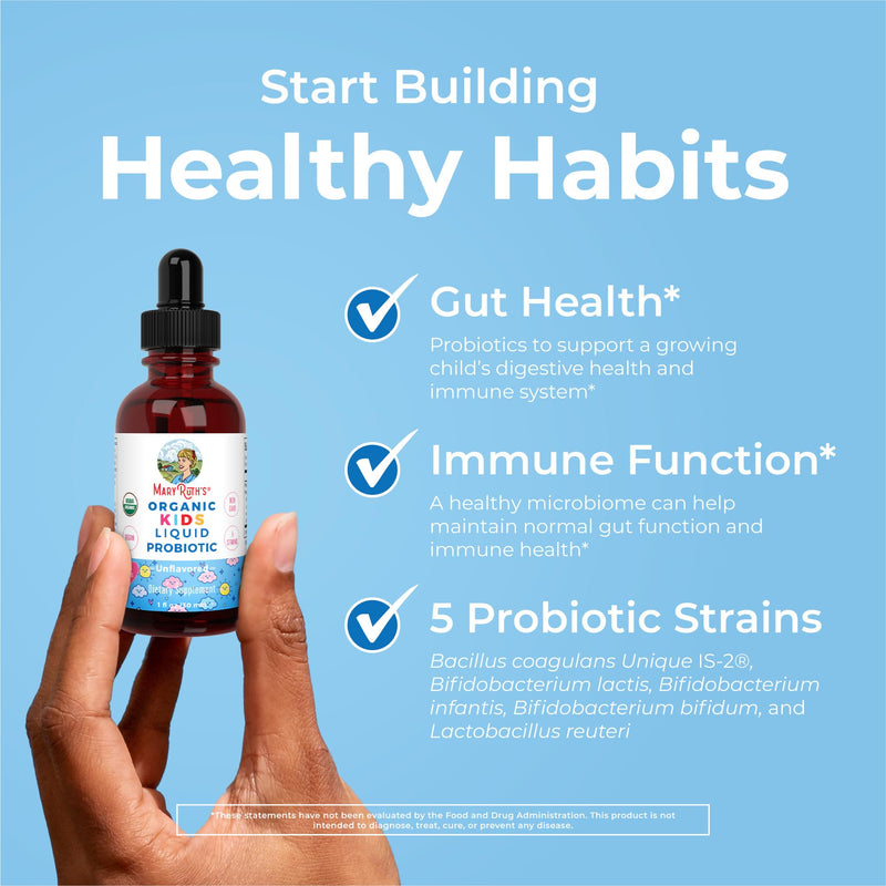 MARYRUTH'S Kids Probiotic Liquid Drops, Ages 4+, Gut Health, Immunity, 1 Oz | USDA Organic, Digestive Health, Ages 4+ Gut Health & Immune Support, Vegan, Non-GMO, 1 Fl Oz
