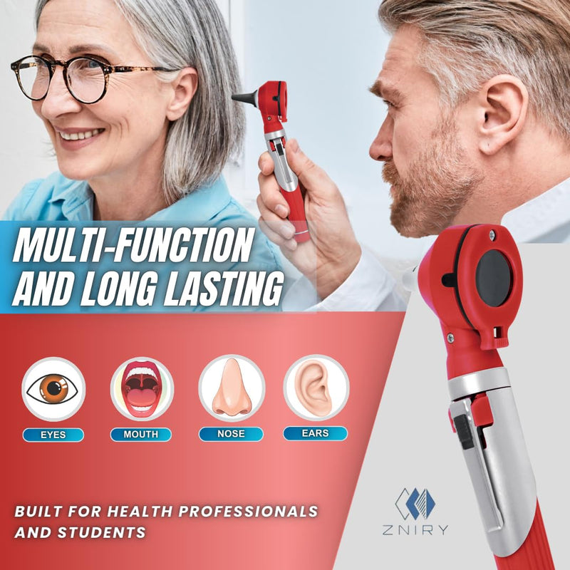 Fiber Optic Mini Otoscope - Ear Scope with Light for Infection Detection, Wax Removal, and at-Home ENT Exams (Red Color) - BeesActive Australia