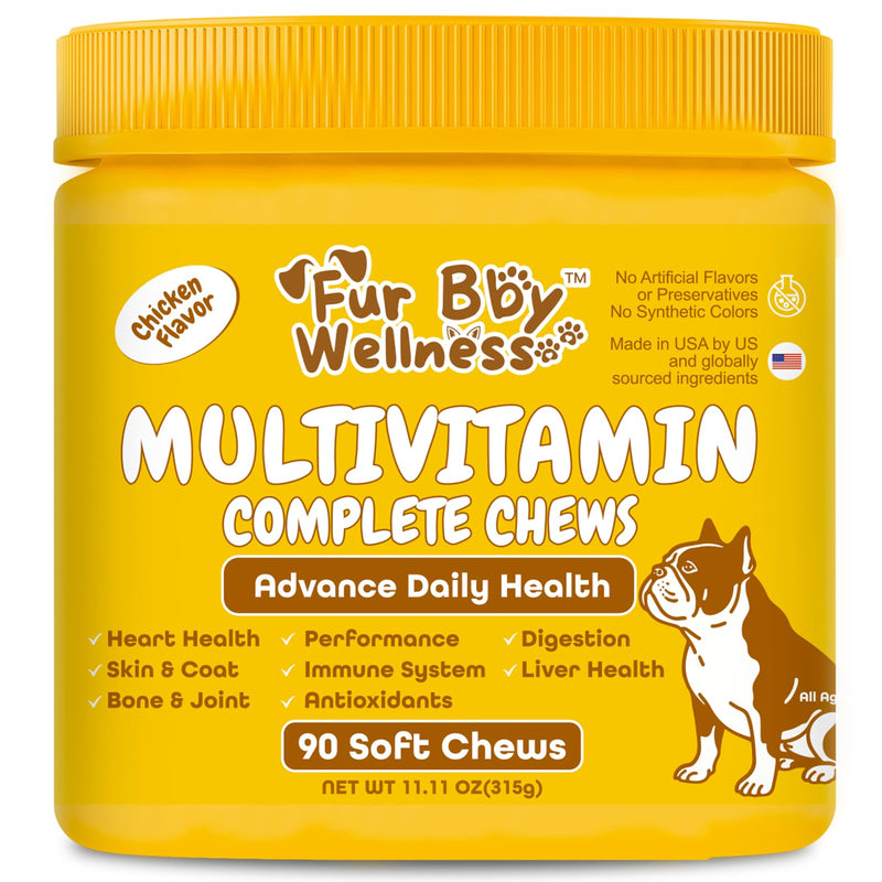 Daily Dog Multivitamin, Chewable Dog Vitamins and Supplements for Hip & Joints, Skin & Coat, Probiotics & Omega 3 Fish Oil for Dogs - Senior & Puppy Multivitamin - 90 Chews