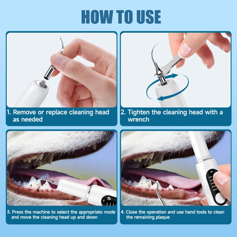 Dog Plaque Remover for Teeth, Pet Teeth Cleaning Products with LED-Light Waterproof Electric Cleaner Tartar Tooth Cleaner for Dogs and Cats Dental Care