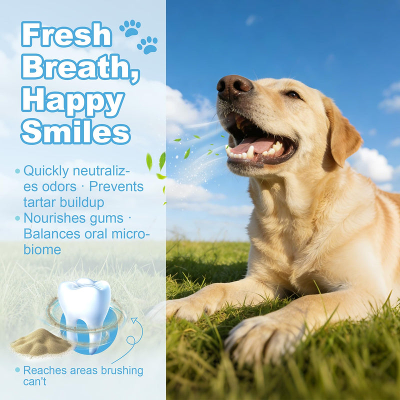 Dog Dental Powder for Teeth Cleaning & Fresh Breath - Reduce Pet Plaque & Tartar Remover Made Easy Supply for All Breeds Chicken Flavor