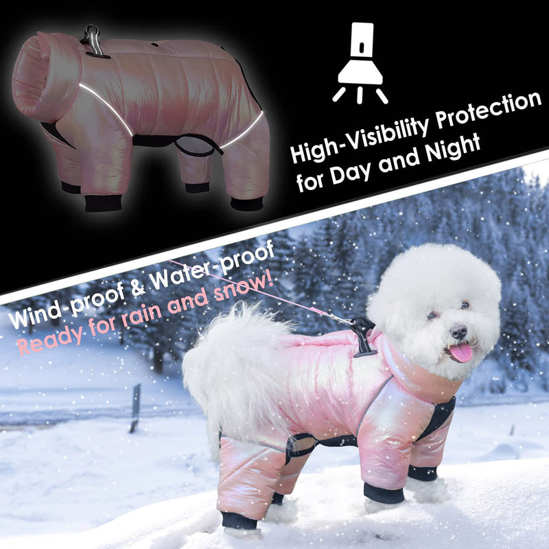 AOFITEE Dog Coat, Waterproof Dog Jacket for Winter, Warm Fullbody Dog Snowsuit, Zip Up Fleece Dog Vest, Cold Weather Dog Coats with Reflective Stripes, Outdoor Windproof Dog Apparel for Small Dogs, M Medium Pink - BeesActive Australia