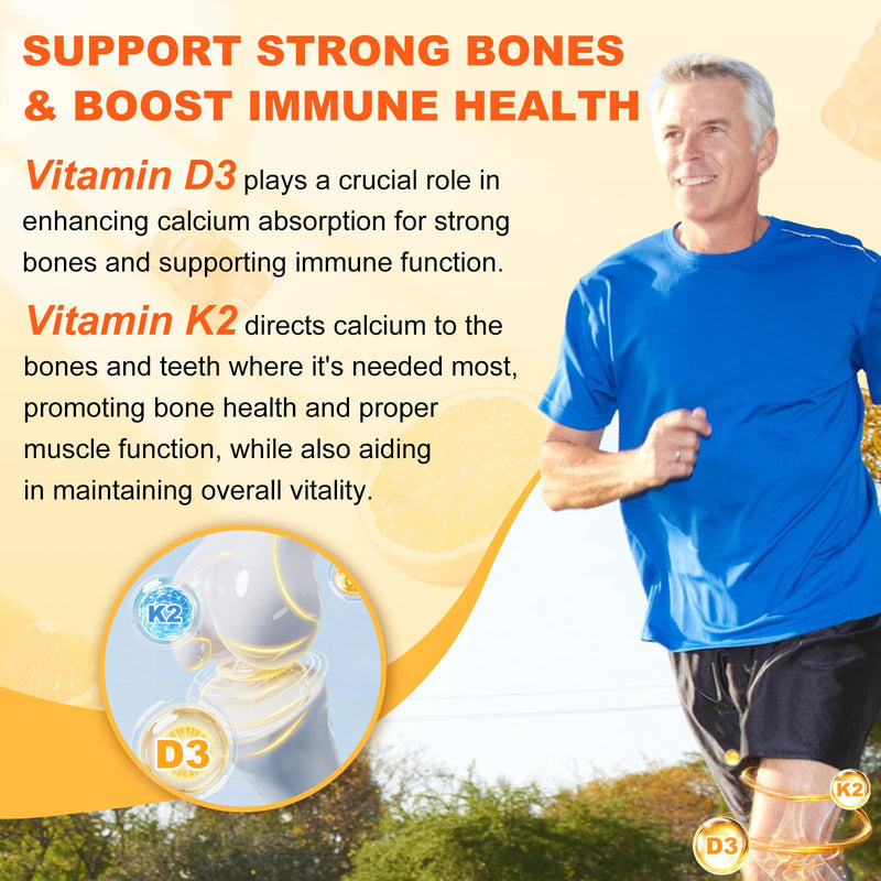 6-in-1 Vitamin D3 K2 Supplement Gummies for Women & Men, Sugar Free | Chewable Vitamin D Gummies With Magnesium, Zinc & Calcium For Bone, Immune & Energy Support, Orange Flavor, 60 Count 60 Count (Pack of 1)