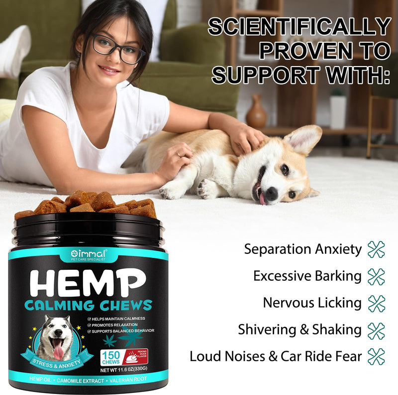 Calming Treats for Dogs, 150 Chews Hemp-Based Calming Chews for Dogs – Supports Relaxation During Separation, Barking, Fireworks & Thunderstorms – with Natural Ingredients (Peking Duck) Peking Duck