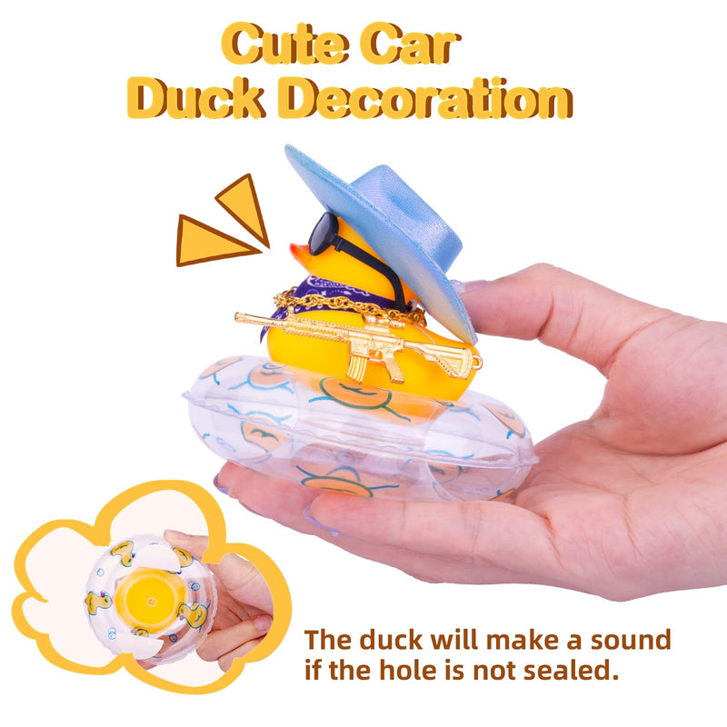 Rubber Duck for Car Dashboard, Cowboy Duck Car Dashboard Decoration Car Duck Ornament Accessories with Mini Swim Ring Glitter Cowboy Hat Scarf Necklace and Sunglasses(B-G5)