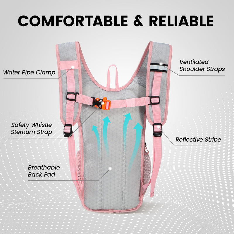 Nepest Kids Hydration Backpack, Mini Water Backpack with 1.5L Water Bladder for Hiking Cycling Running Pink