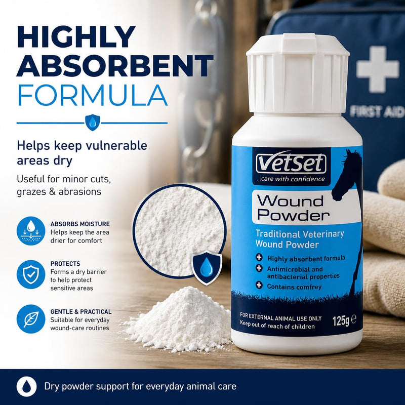 Wound Powder 125g | Traditional Veterinary Wound Powder for Horses, Dogs & Farm Animals | Highly Absorbent Formula with Antimicrobial & Antibacterial Properties (White) White Powder 125g