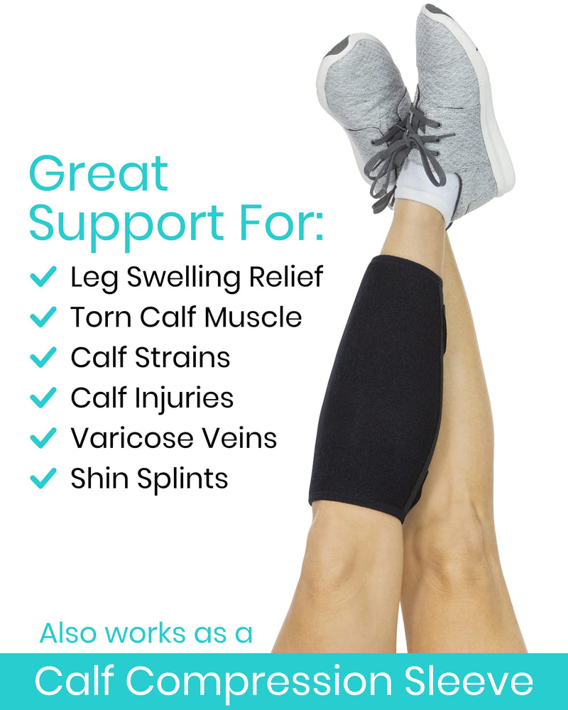 Vive Calf Brace - Adjustable Shin Splint Support - Lower Leg Compression Wrap Increases Circulation, Reduces Muscle Swelling - Calf Sleeve for Men and Women - Pain Relief (Black) 1 Count (Pack of 1) Black