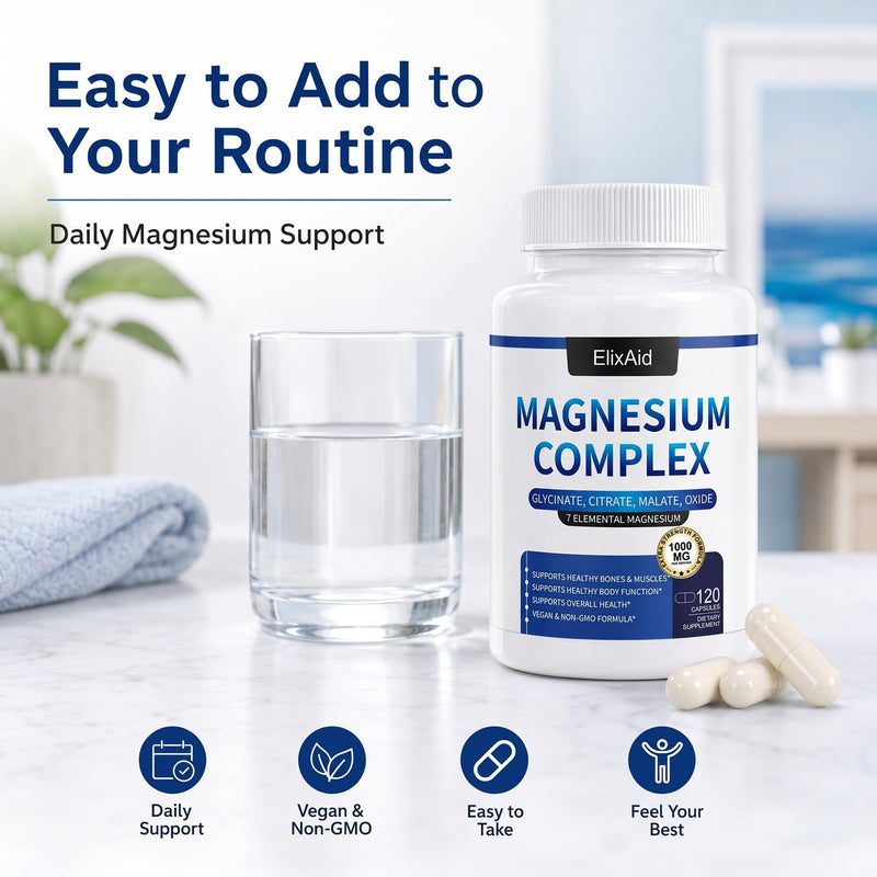 Magnesium Complex for Women & Men 1000mg - 7-in-1 Magnesium Supplement (Glycinate, Citrate & Malate) Capsules for Sleep Support, Stress Relief, Muscle Recovery - Vegan, 120 Count 2 Count (Pack of 60)