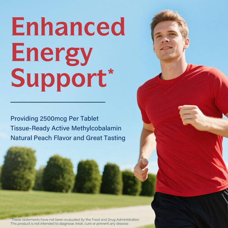 Innate Vitality Vitamin B12 2500mcg, Sublingual Methylcobalamin, Extra Strength for Energy Metabolism, Mental Clarity, Nervous System Health, Peach Flavor, Zero Sugar, 90 Fast Dissolve Tablets 90 Count (Pack of 1)