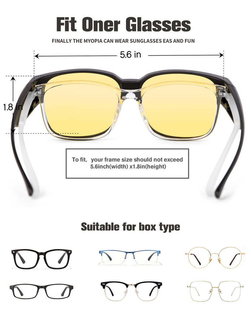 BIRCEN Night Vision Glasses for Driving - Fit Over Glasses Anti Glare HD Wear Over Glasses for Men and Women A- Black Frame Night Vision - BeesActive Australia