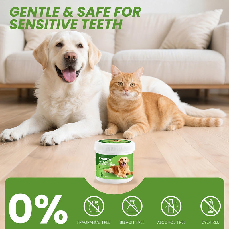 Gentle Pet Eye & Dental Bundle - 100ct Tear Stain Wipes & 60ct Alcohol-Free Finger Teeth Wipes for Sensitive Dogs & Cats - Safe Daily Hygiene Set