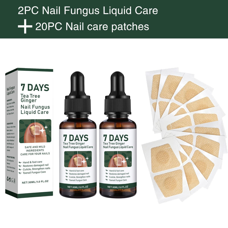 7 DAYS Tea Tree Ginger Nail Treatment, Clysburtuony Ginger Nail Growth Serum &30ml Liquid Serum with 20 Renewal Patches, Cuticle Care, 2-Pack (Standard-A) 0.5 Fl Oz (Pack of 2)