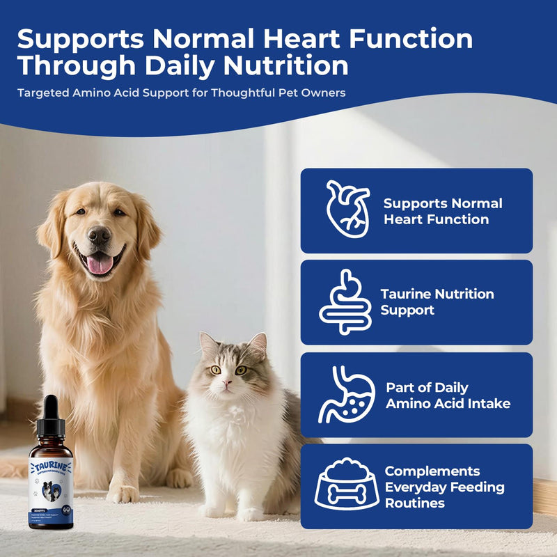 Taurine Supplement for Dogs & Cats Liquid Drops, Amino Acid Support for Heart, Muscle & Daily Vitality, Canine & Feline Nutrition Supplement, 60 mL