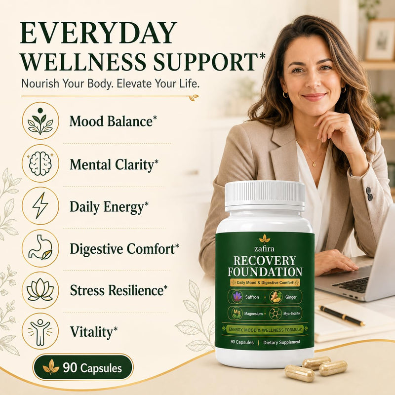 Zafira Organics Botanical Nutrient Blend Supplement, 90 Capsules | With saffron extract, myo-inositol, ginger extract, magnesium and L-theanine for balanced mood, focus and digestive comfor