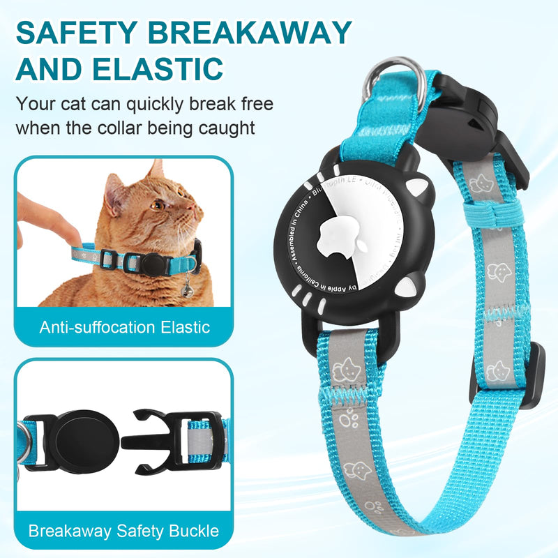 Agoum Lux Airtag Cat Collar AirTag Collar Cat Reflective with Safety Clasp Bell Cat Collars with Airtag Case Adjustable for Cats, Blue, XS (17.5-23 cm) XS (17.5-23 cm) - BeesActive Australia