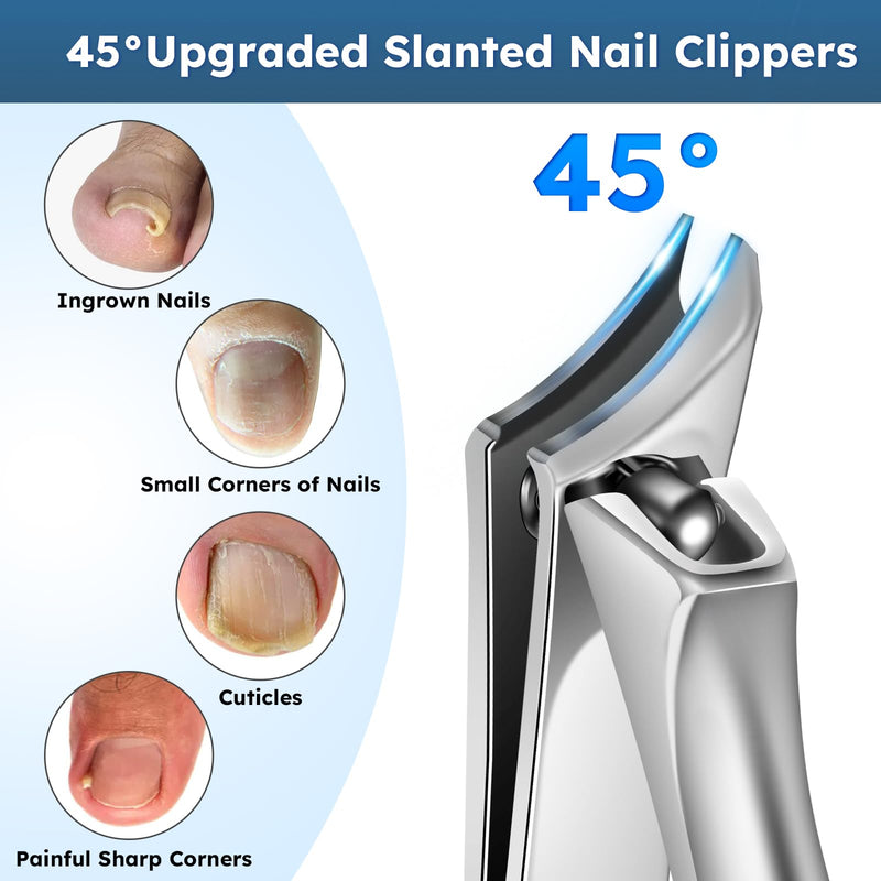 Nail Clippers for Seniors, Heavy Duty Ingrown Toenail Clippers with Long Handle， Wide Jaw Fingernail Clippers and Slanted Nail Cutter for Thick Nail for Men Women Pregnant Elderly 5Pcs Wide Jaw 5pcs