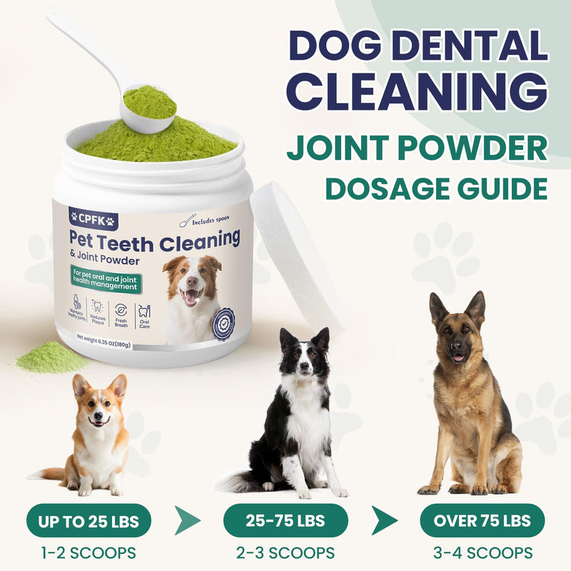Dental Cleaning Joint Powder for Dogs - 6.35OZ Dog Dental Cleaning Powder with Probiotics to Lighten Bad Breath and Control Plaque Tartar Supports Dog Dental Care and Joint Health 6.35 Ounce