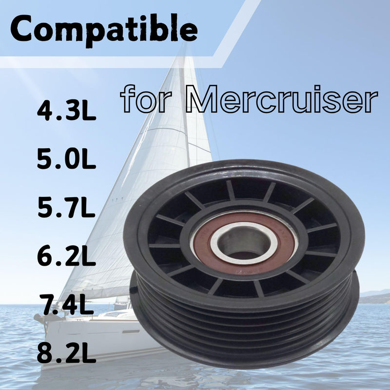 Boat Marine 807757T Idler Pulley Assembly for Mercruiser 4.3 5.0 5.7 6.2 7.4 8.2 L Stern Drive Replace 18-6457 For Mercruiser 4.3/5.0/5.7/6.2/7.4/8.2L SternDrive