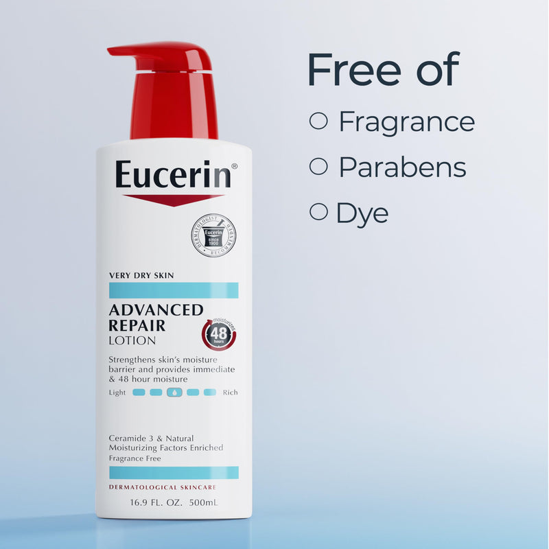 Eucerin Advanced Repair Body Lotion for Very Dry Skin, Unscented Lotion Formulated with Ceramides, 16.9 Fl Oz Bottle 16.9 Fl Oz (Pack of 1)